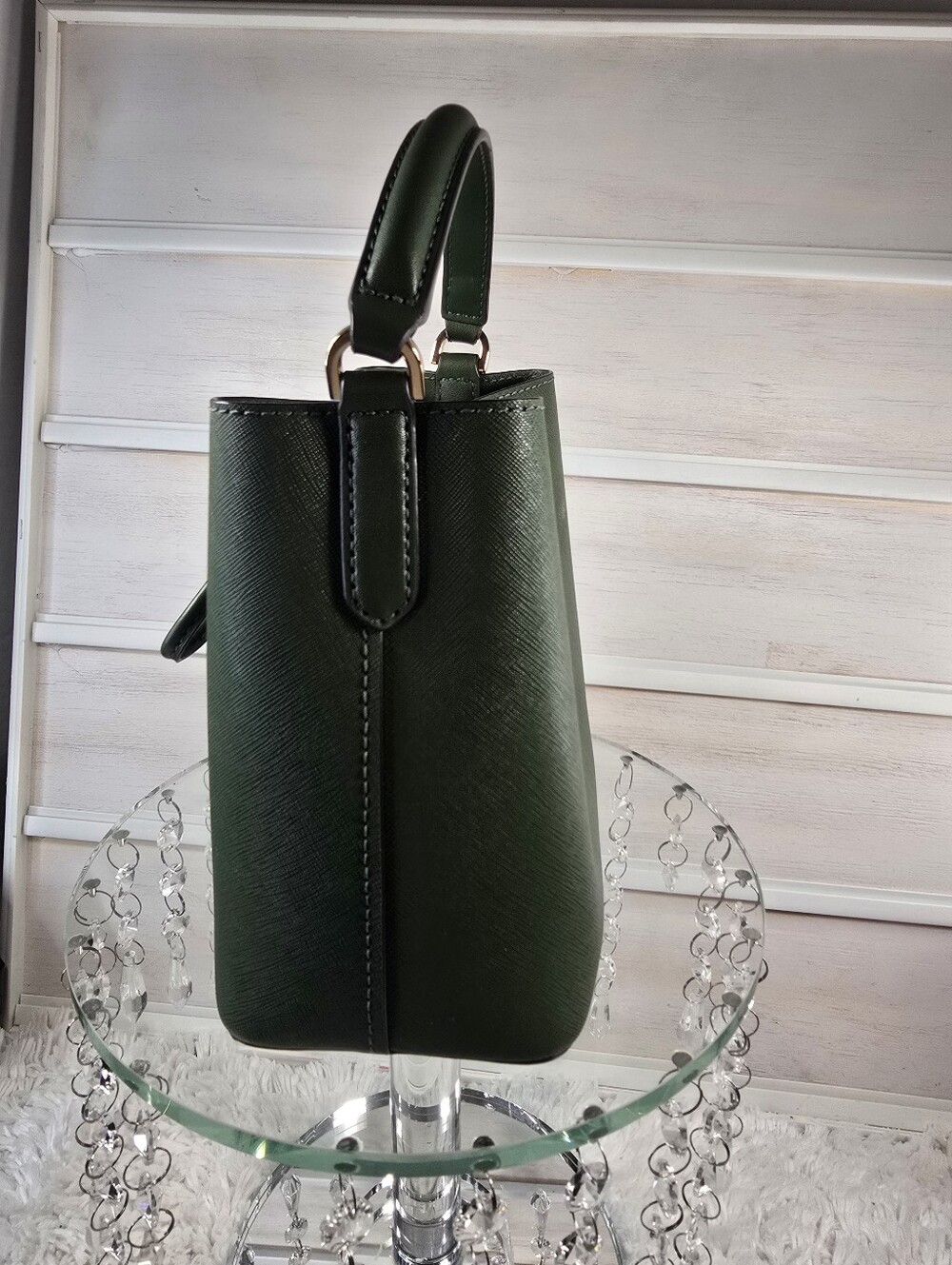 Michael Kors Green Saffiano Leather mini Bucket Bag only - Picture 2 of 14